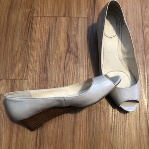 Calvin Klein nude peep toe wedges, size 8M